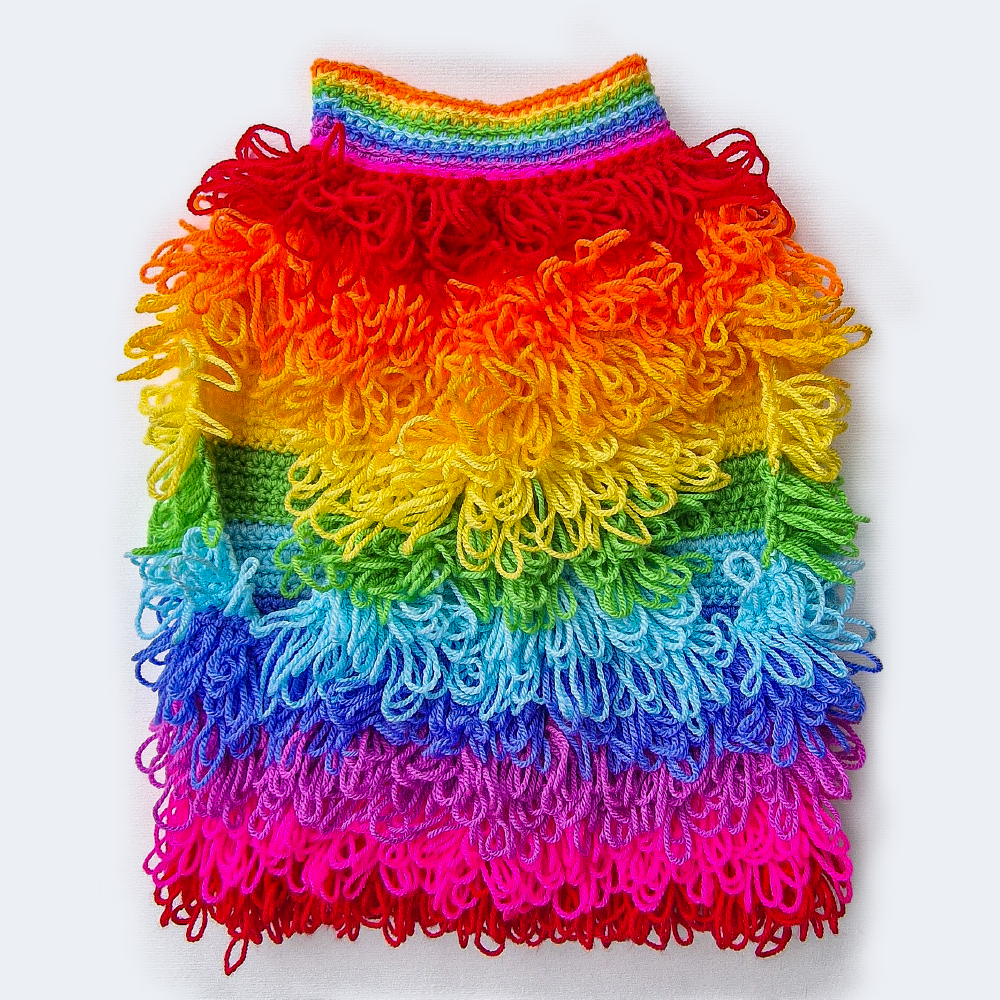 Holli's Closet gehäkelter Hundepullover mit Regenbogen Front