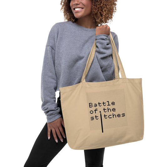 battle of the stitches tote bag for crocheters