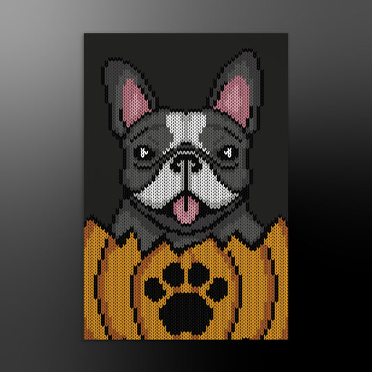 Halloween postcard with frenchie (fur color black and white)