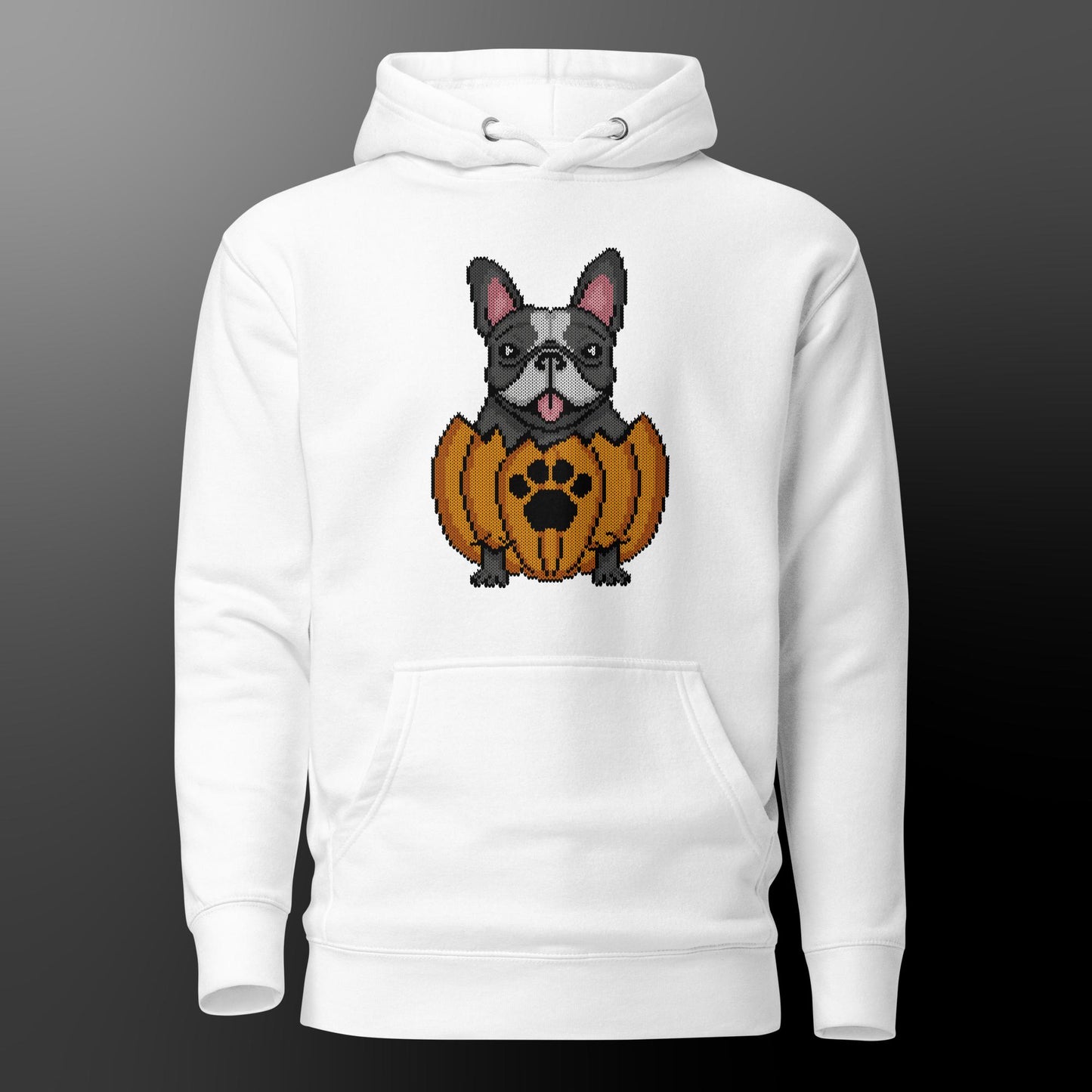 Halloween hoodie with frenchie (fur color black and white)