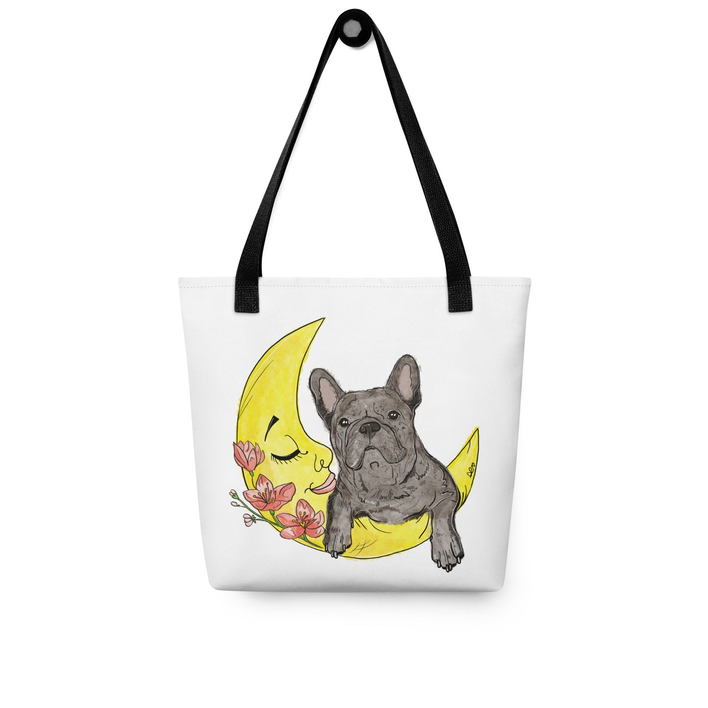 Lorienn Pet Snaps Tasche "love you to the moon and back" mit Frenchie Danny mit schwarzen Griffen