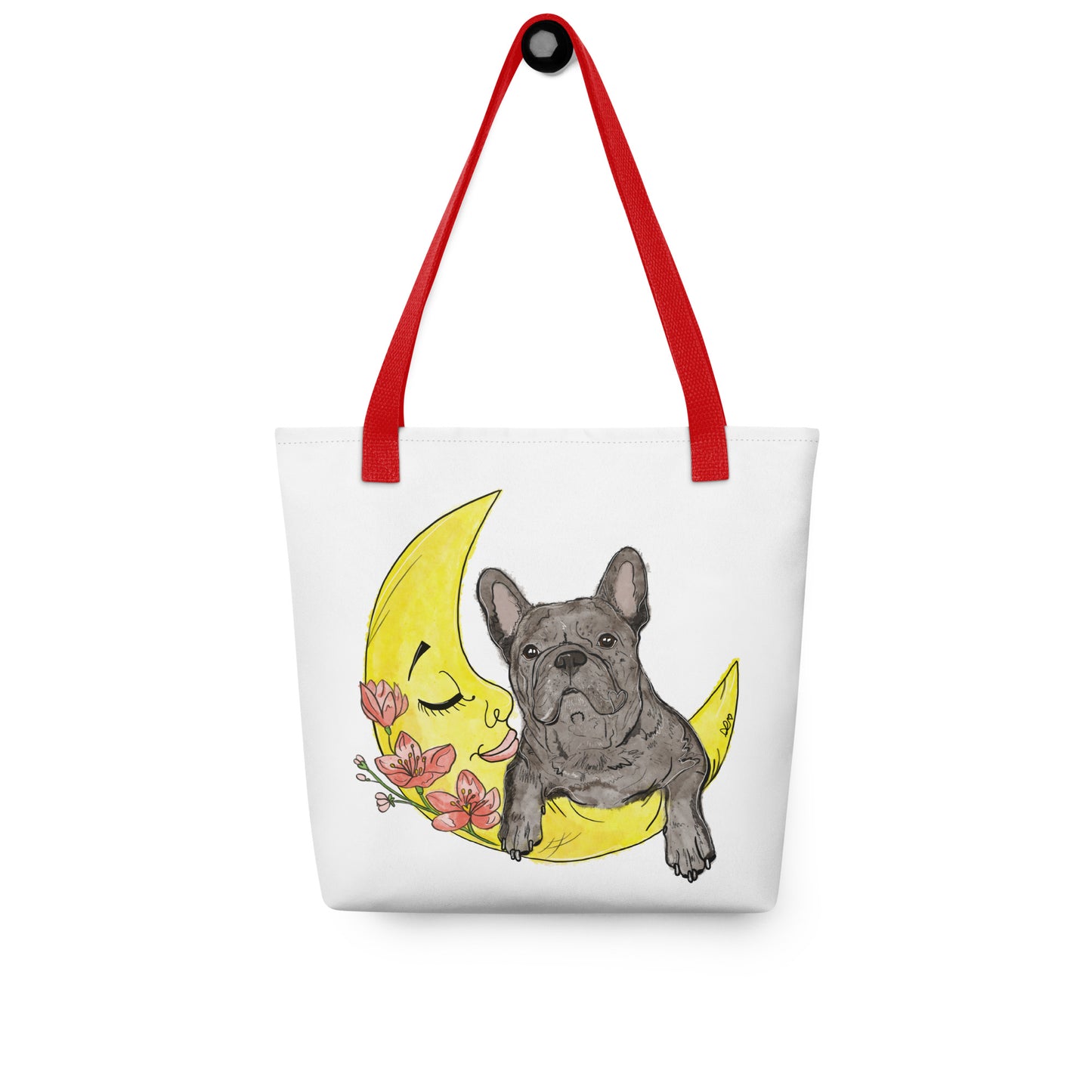 Lorienn Pet Snaps Tasche "love you to the moon and back" mit Frenchie Danny mit roten Griffen