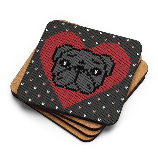 SWEETIE Cork-back Coaster Pug Black