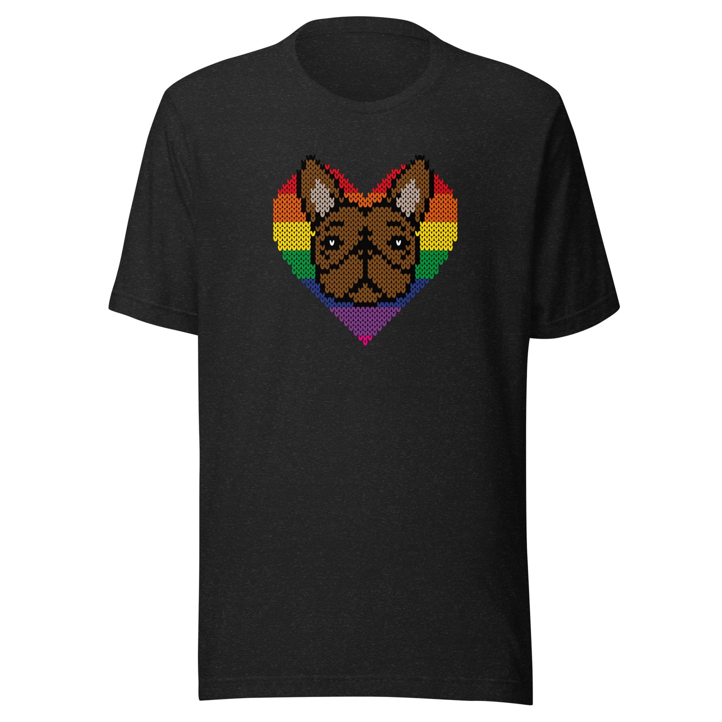 PRIDE Frenchie Shirt 2023 (Fellfarbe braun) in schwarz meliert